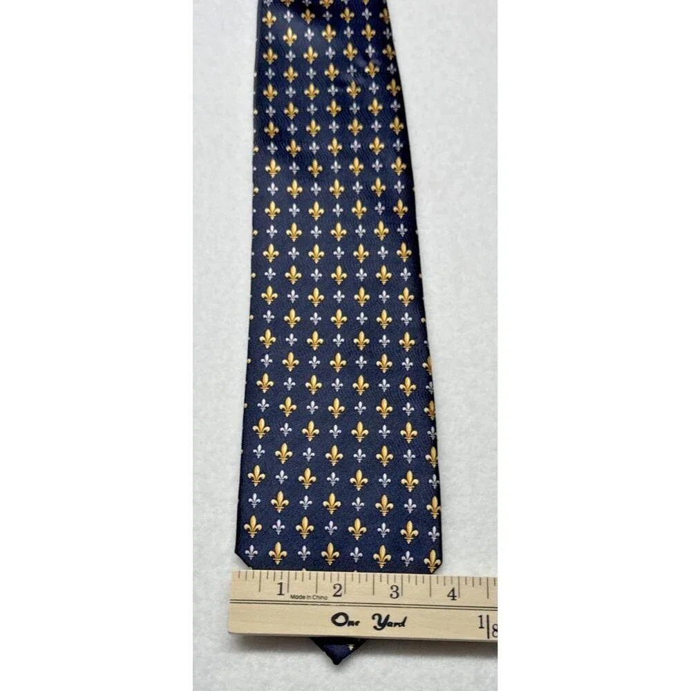 Roger L Paris 100% Silk Tie Black Gold Fleur De Lis Made in France Necktie